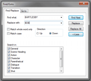 Final Draft Bug: Search and Replace